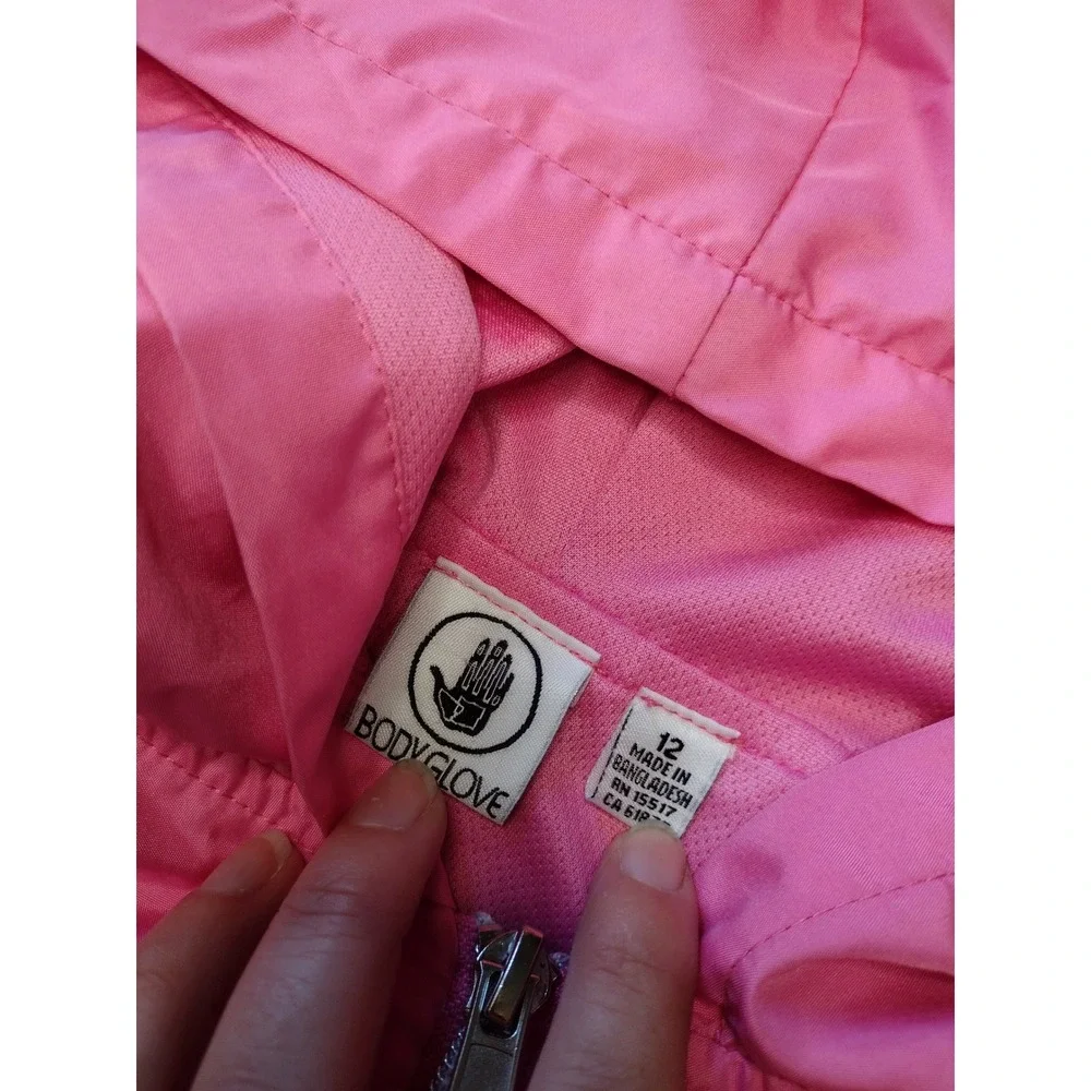 Body Glove Kids‎ Pink Windbreaker Jacket Size 12 Rainbow Stripes Hooded